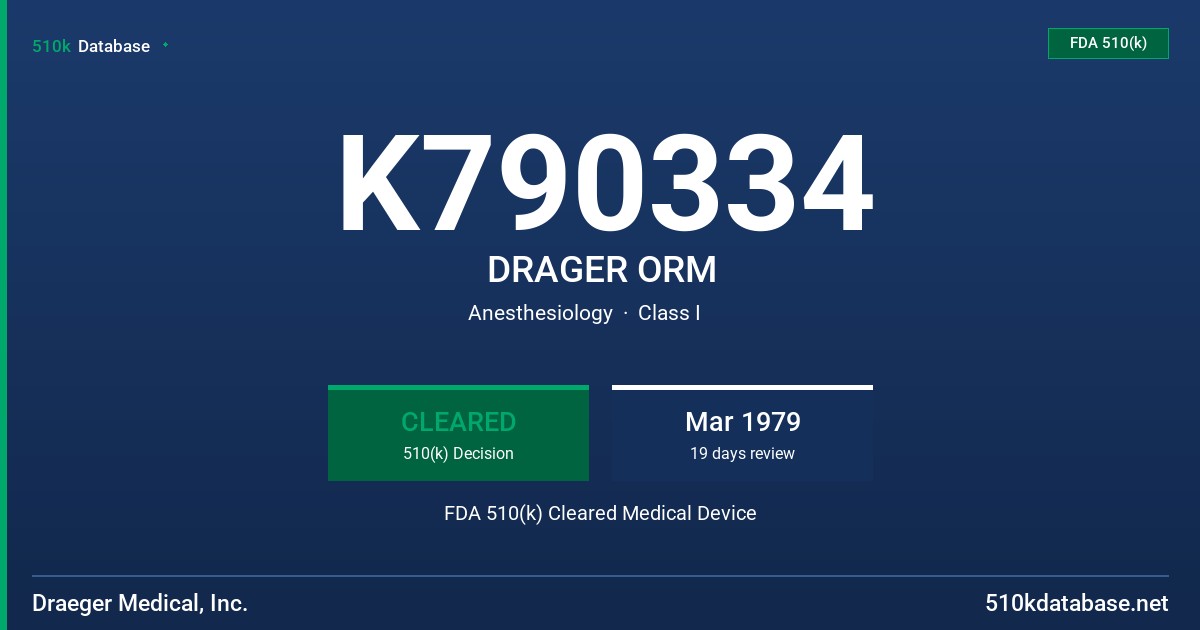 K790334 DRAGER ORM FDA 510(k) Cleared Medical Device