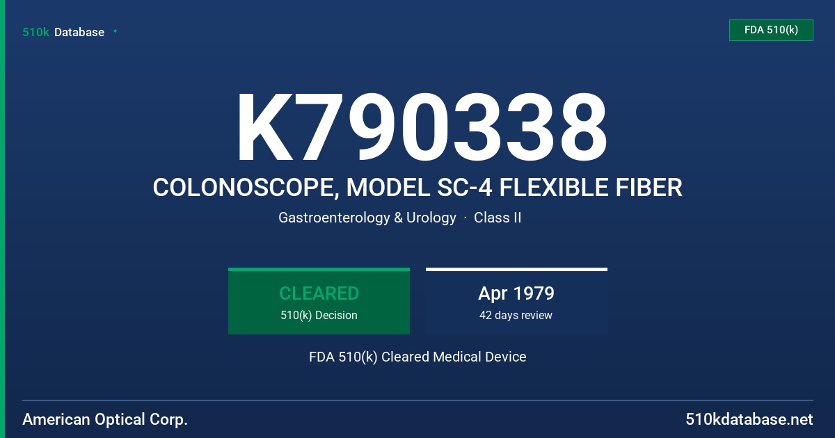 K790338 COLONOSCOPE, MODEL SC-4 FLEXIBLE FIBER FDA 510(k) Cleared Medical Device
