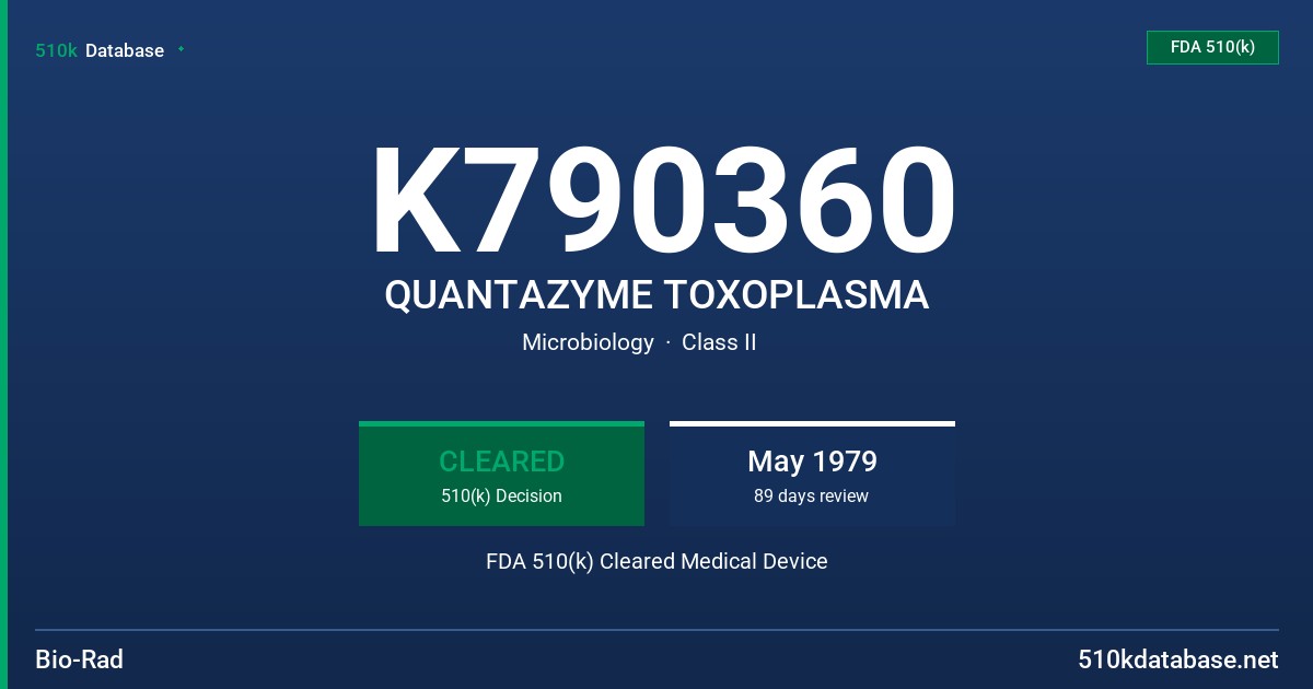 K790360 QUANTAZYME TOXOPLASMA FDA 510(k) Cleared Medical Device
