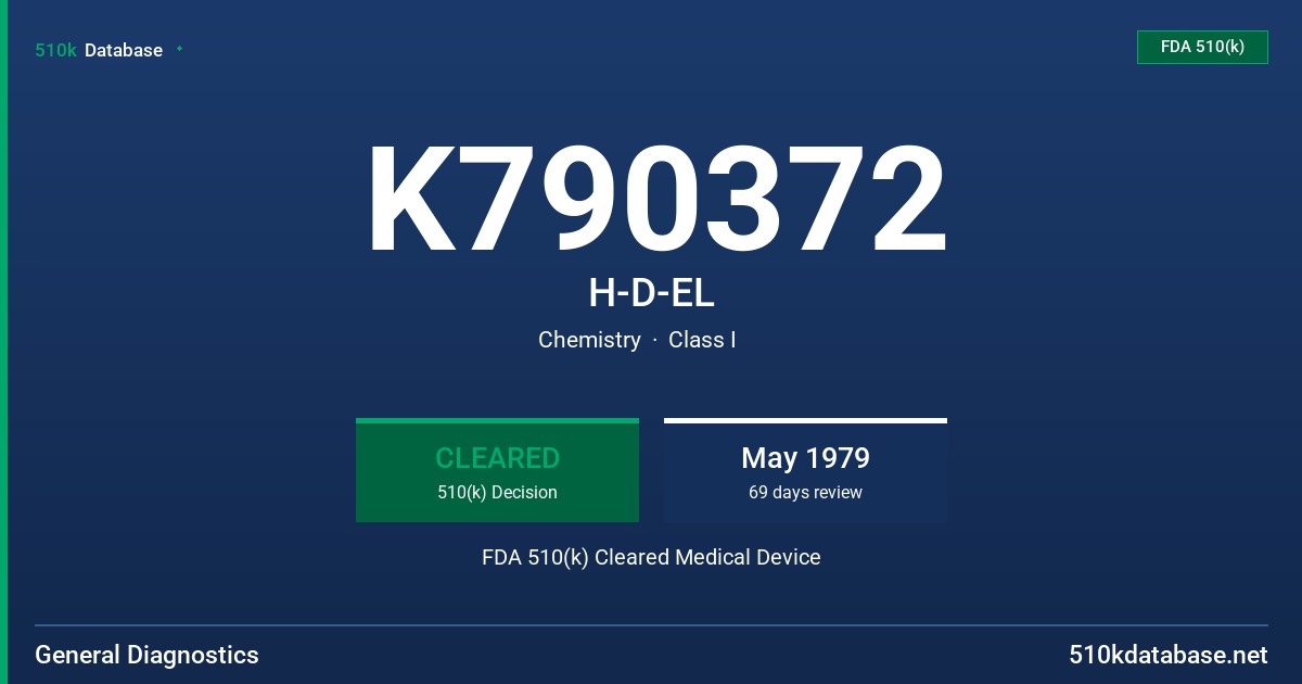 K790372 H-D-EL FDA 510(k) Cleared Medical Device