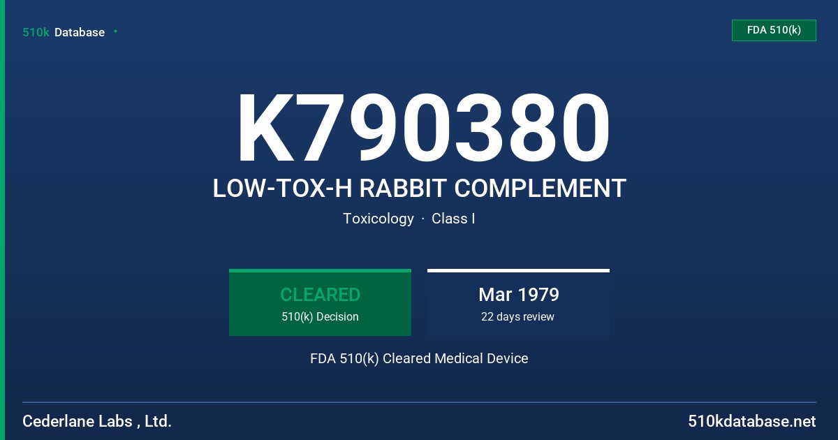 K790380 LOW-TOX-H RABBIT COMPLEMENT FDA 510(k) Cleared Medical Device