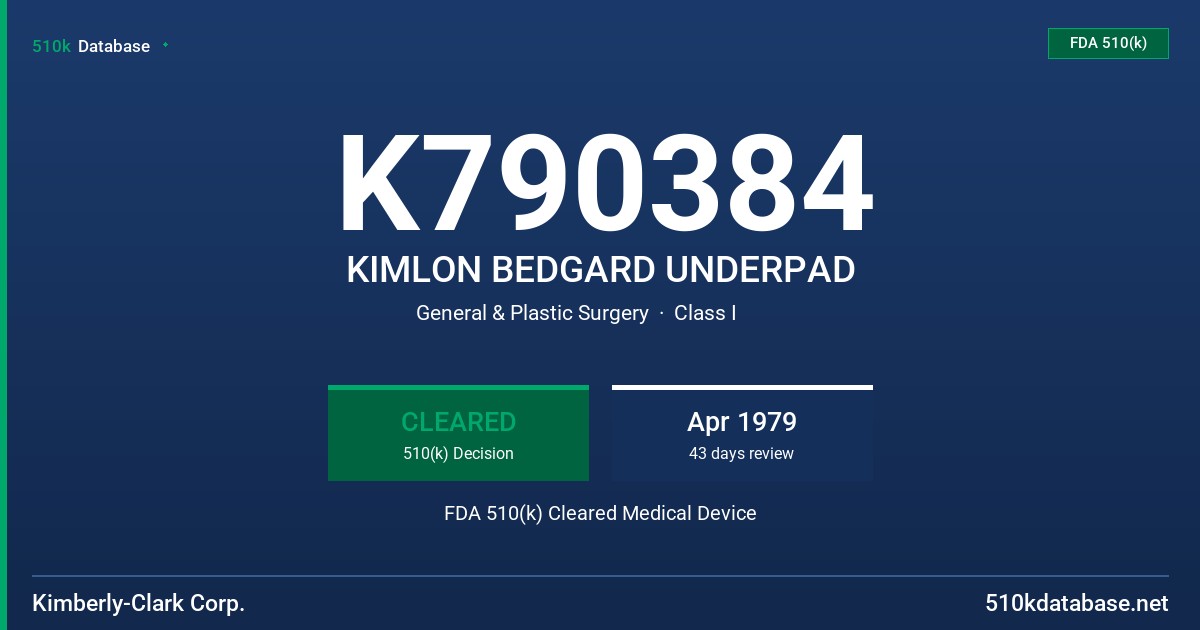 K790384 KIMLON BEDGARD UNDERPAD FDA 510(k) Cleared Medical Device