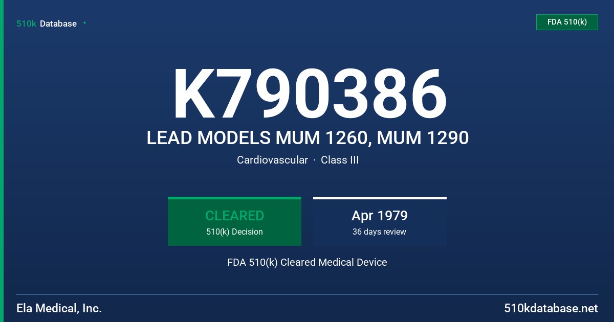 K790386 LEAD MODELS MUM 1260, MUM 1290 FDA 510(k) Cleared Medical Device