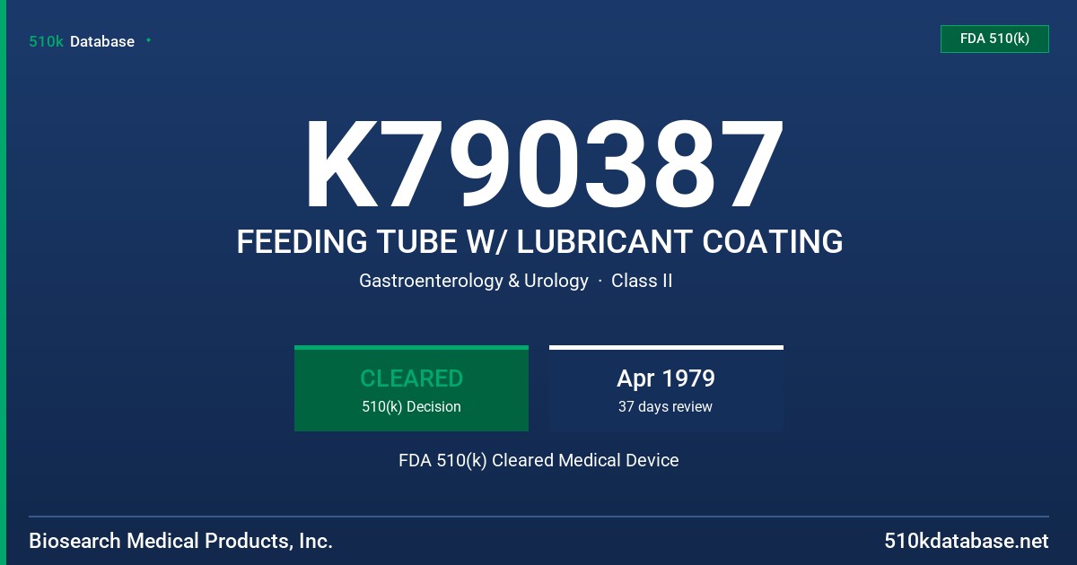 K790387 FEEDING TUBE W/ LUBRICANT COATING FDA 510(k) Cleared Medical Device