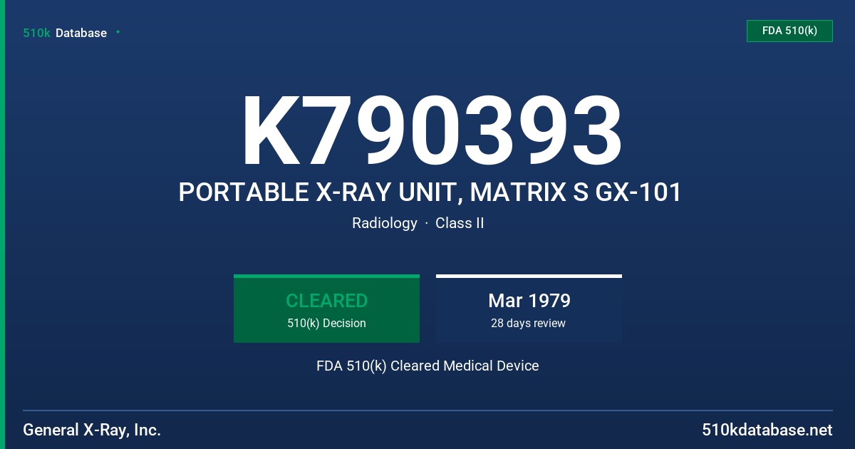 K790393 PORTABLE X-RAY UNIT, MATRIX S GX-101 FDA 510(k) Cleared Medical Device