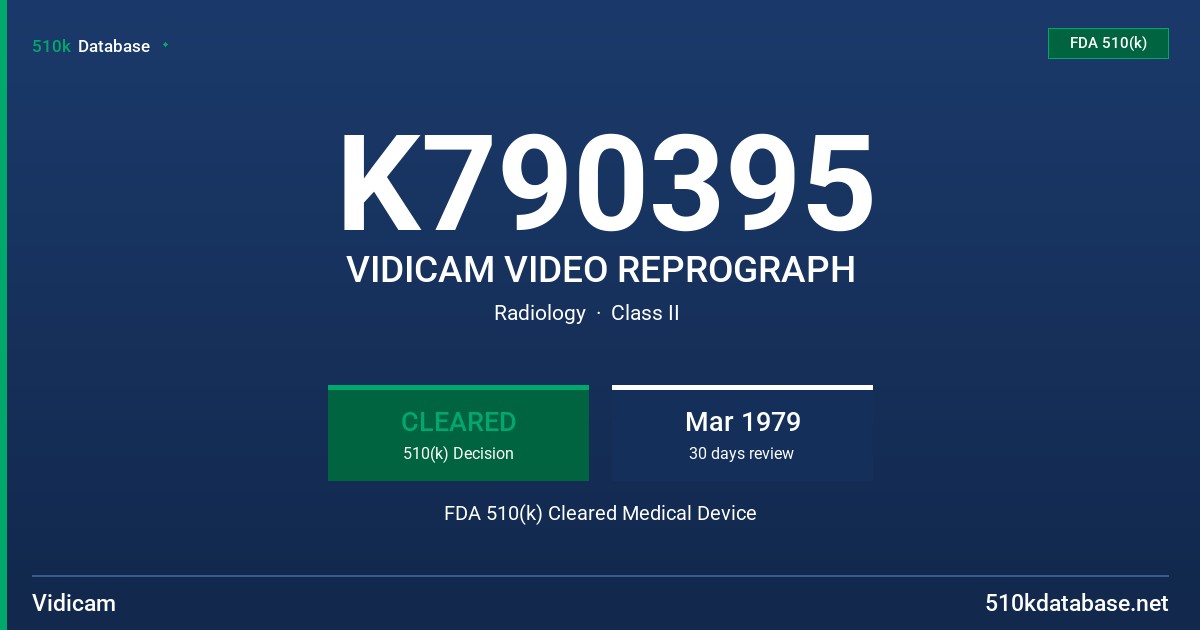 K790395 VIDICAM VIDEO REPROGRAPH FDA 510(k) Cleared Medical Device