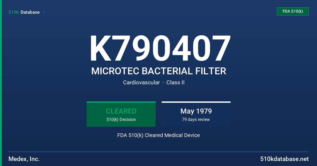 K790407 MICROTEC BACTERIAL FILTER FDA 510(k) Cleared Medical Device