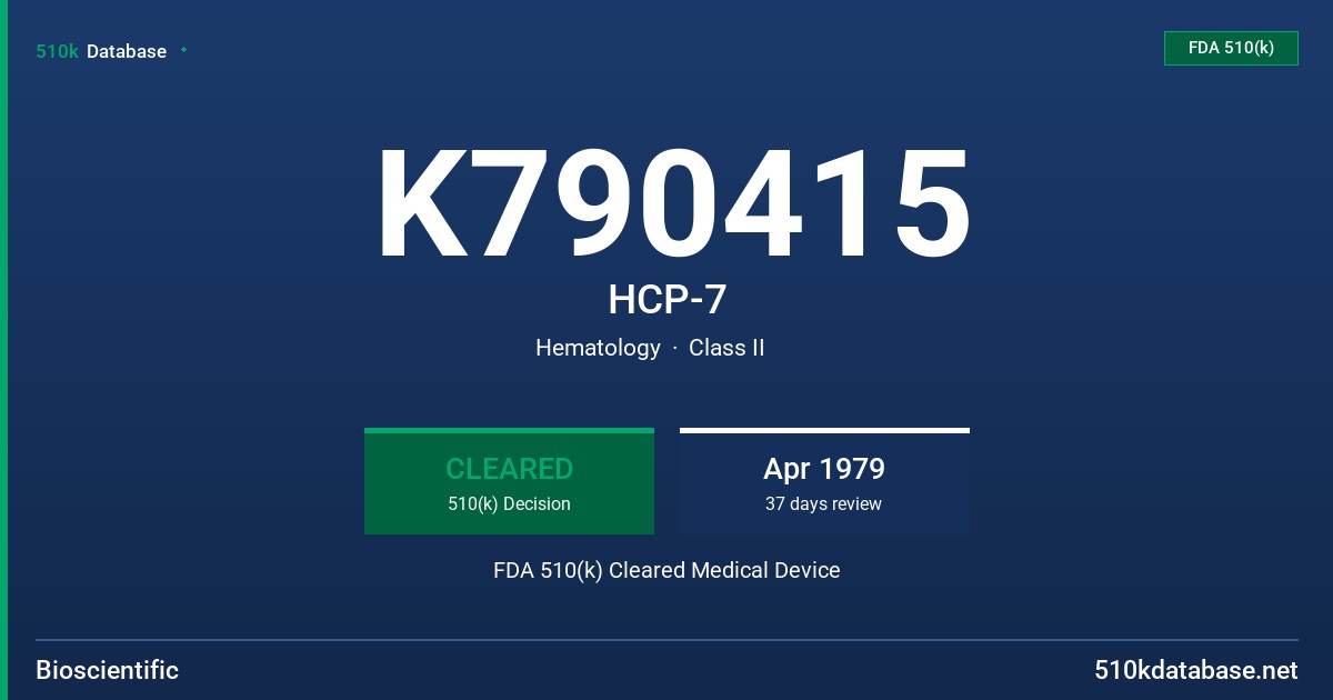 K790415 HCP-7 FDA 510(k) Cleared Medical Device