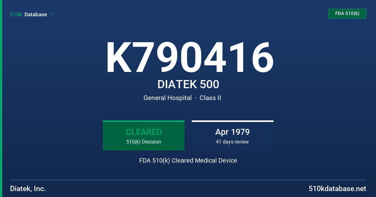 K790416 DIATEK 500 FDA 510(k) Cleared Medical Device