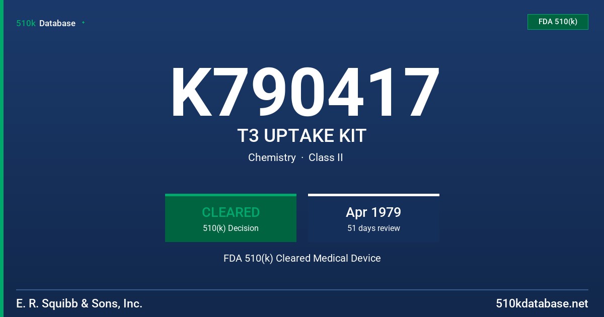 K790417 T3 UPTAKE KIT FDA 510(k) Cleared Medical Device