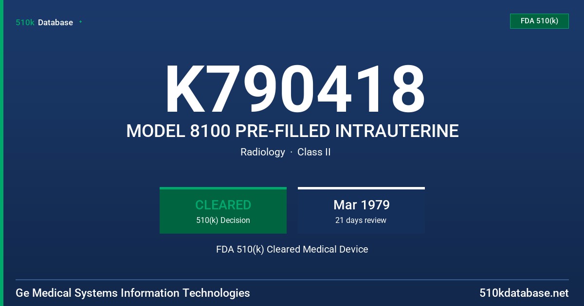 K790418 MODEL 8100 PRE-FILLED INTRAUTERINE FDA 510(k) Cleared Medical Device