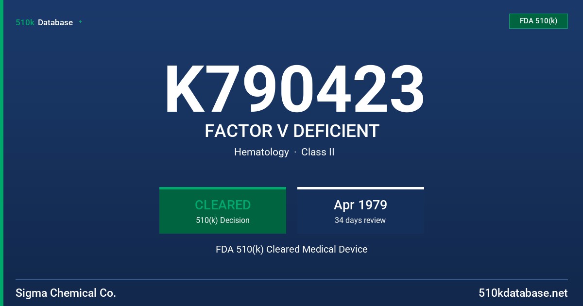 K790423 FACTOR V DEFICIENT FDA 510(k) Cleared Medical Device