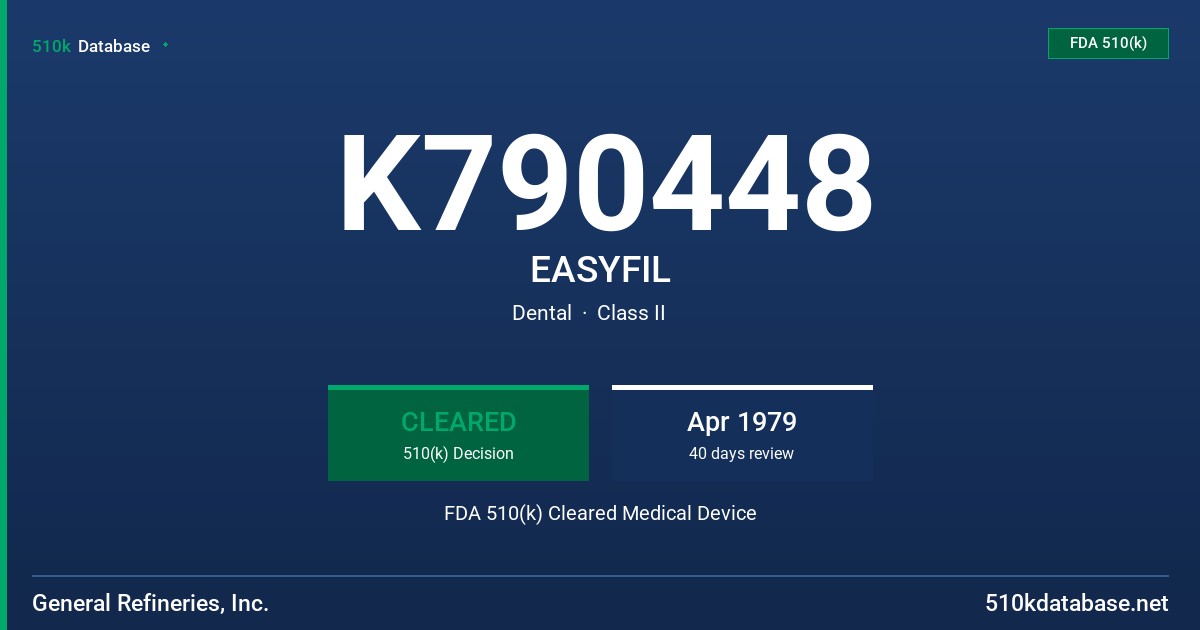 K790448 EASYFIL FDA 510(k) Cleared Medical Device