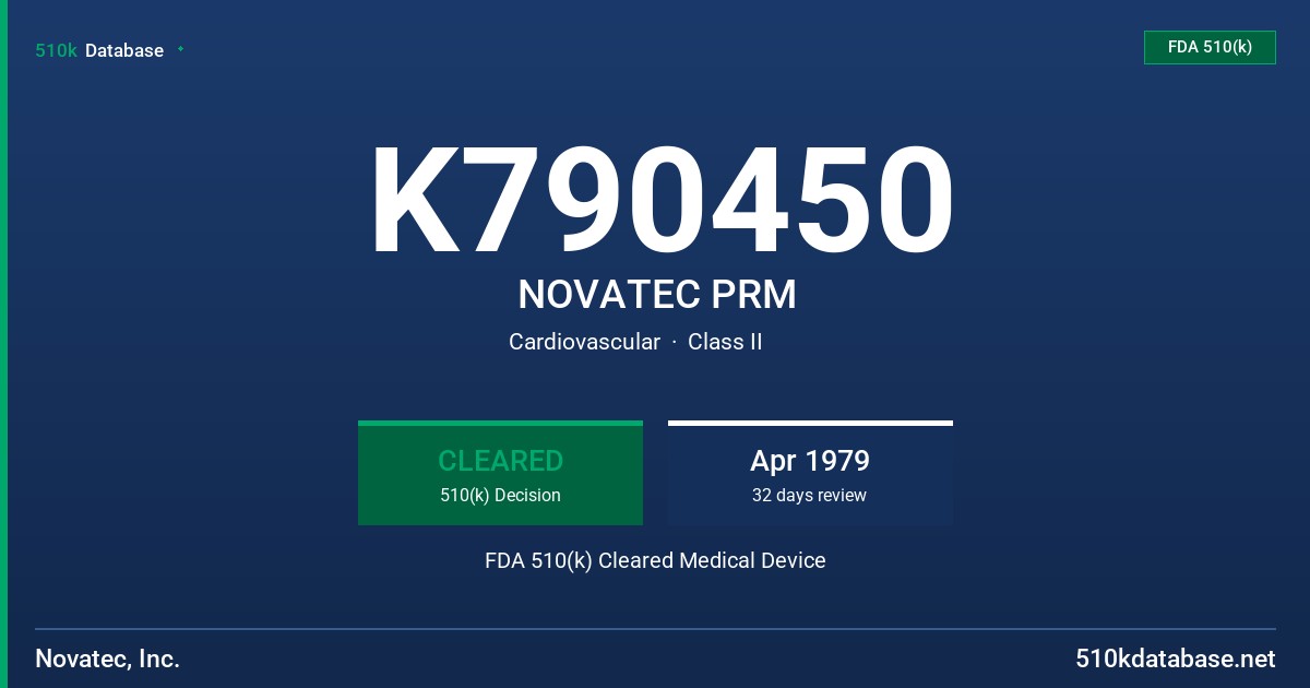 K790450 NOVATEC PRM FDA 510(k) Cleared Medical Device