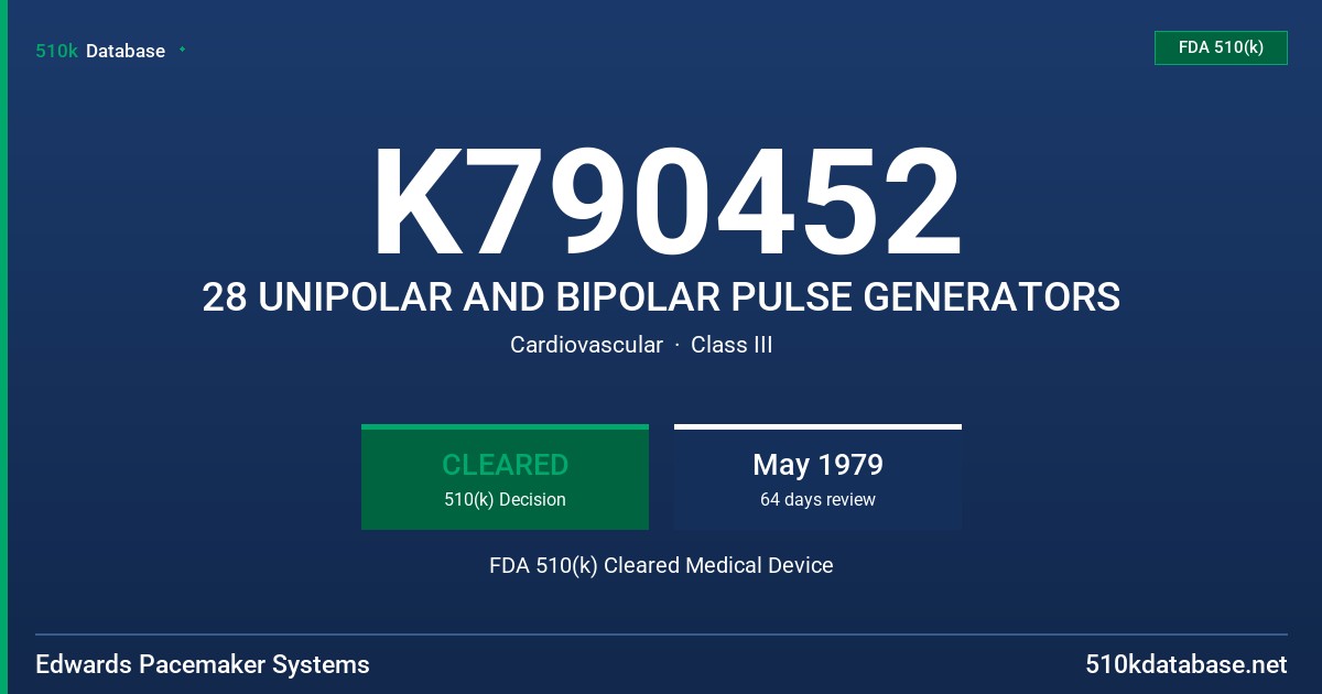 K790452 28 UNIPOLAR AND BIPOLAR PULSE GENERATORS FDA 510(k) Cleared Medical Device