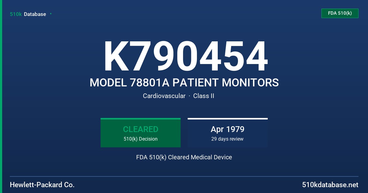 K790454 MODEL 78801A PATIENT MONITORS FDA 510(k) Cleared Medical Device