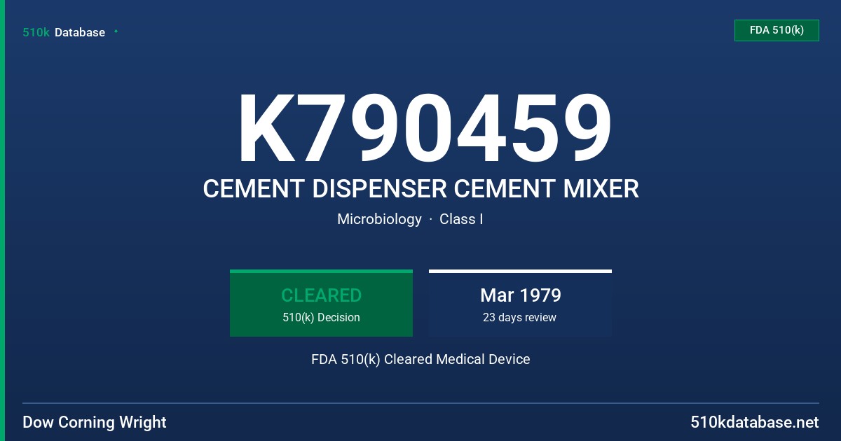 K790459 CEMENT DISPENSER CEMENT MIXER FDA 510(k) Cleared Medical Device