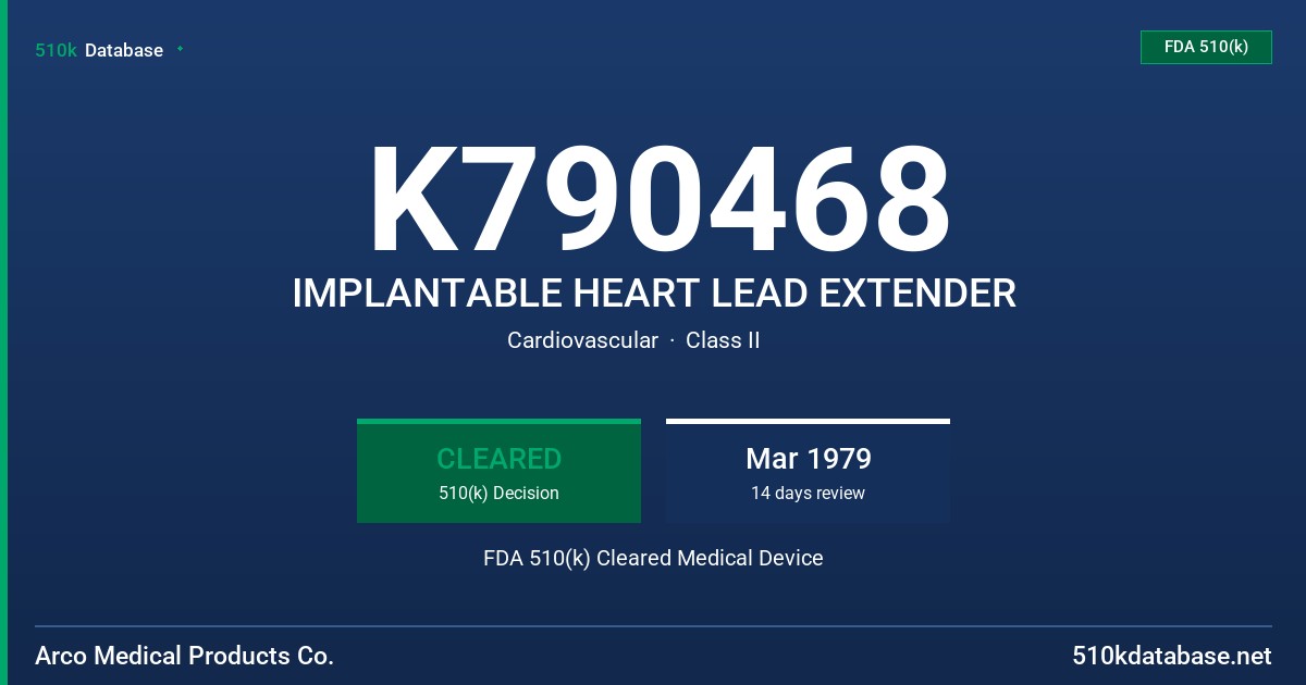 K790468 IMPLANTABLE HEART LEAD EXTENDER FDA 510(k) Cleared Medical Device