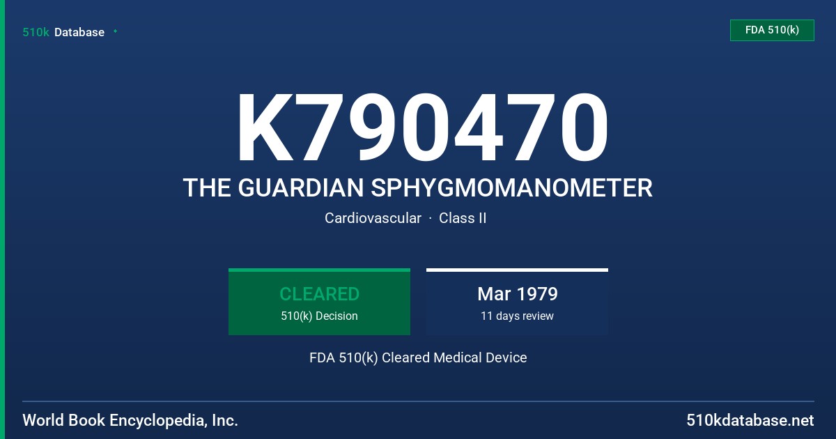 K790470 THE GUARDIAN SPHYGMOMANOMETER FDA 510(k) Cleared Medical Device