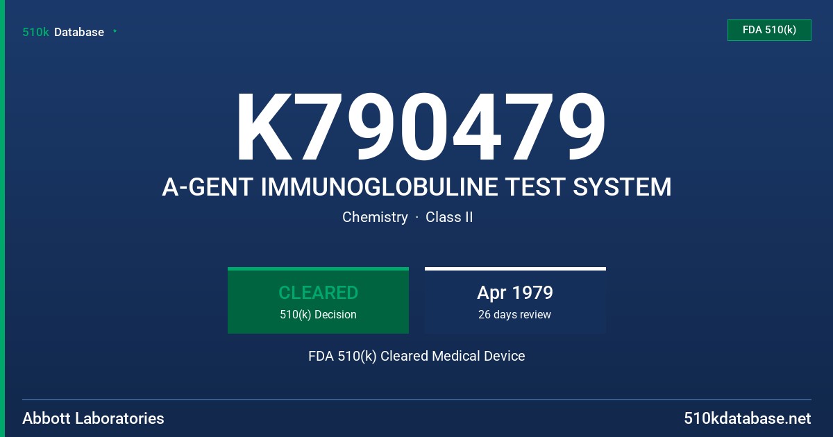 K790479 A-GENT IMMUNOGLOBULINE TEST SYSTEM FDA 510(k) Cleared Medical Device