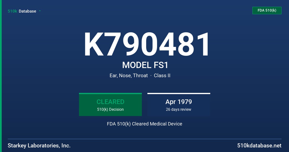 K790481 MODEL FS1 FDA 510(k) Cleared Medical Device