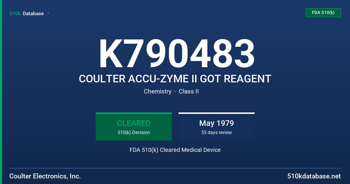 K790483 COULTER ACCU-ZYME II GOT REAGENT FDA 510(k) Cleared Medical Device