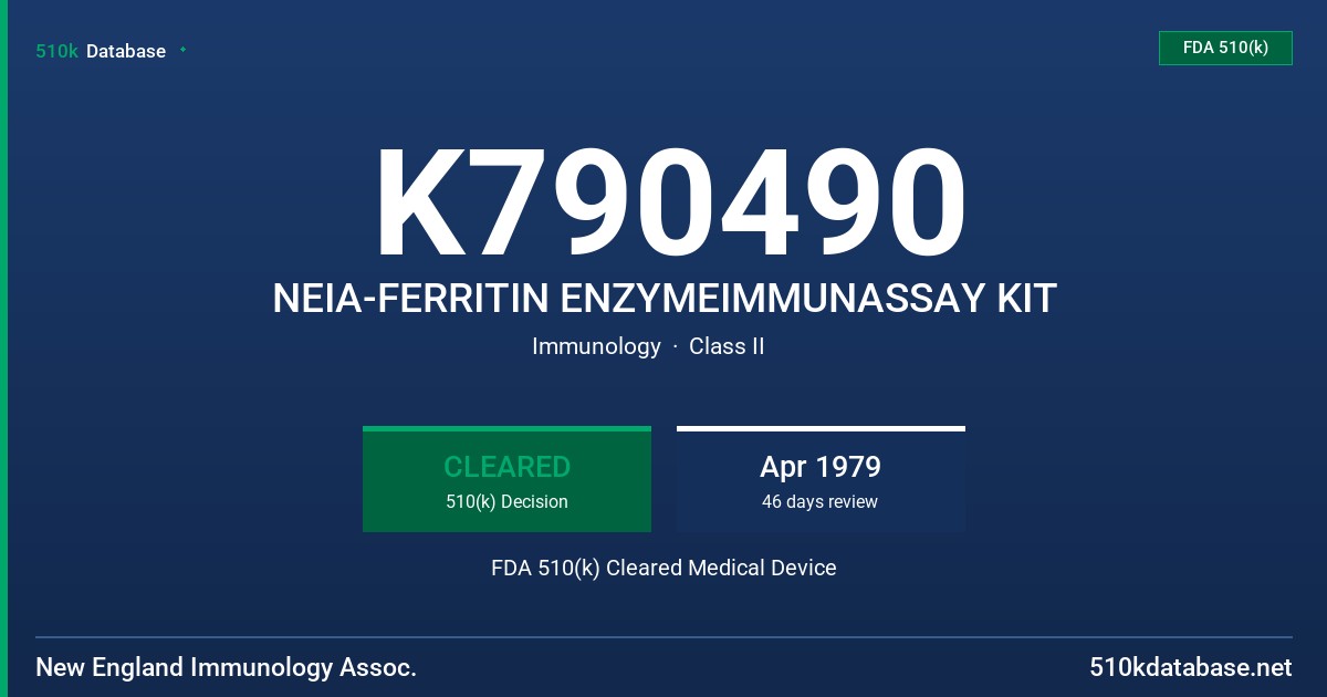 K790490 NEIA-FERRITIN ENZYMEIMMUNASSAY KIT FDA 510(k) Cleared Medical Device