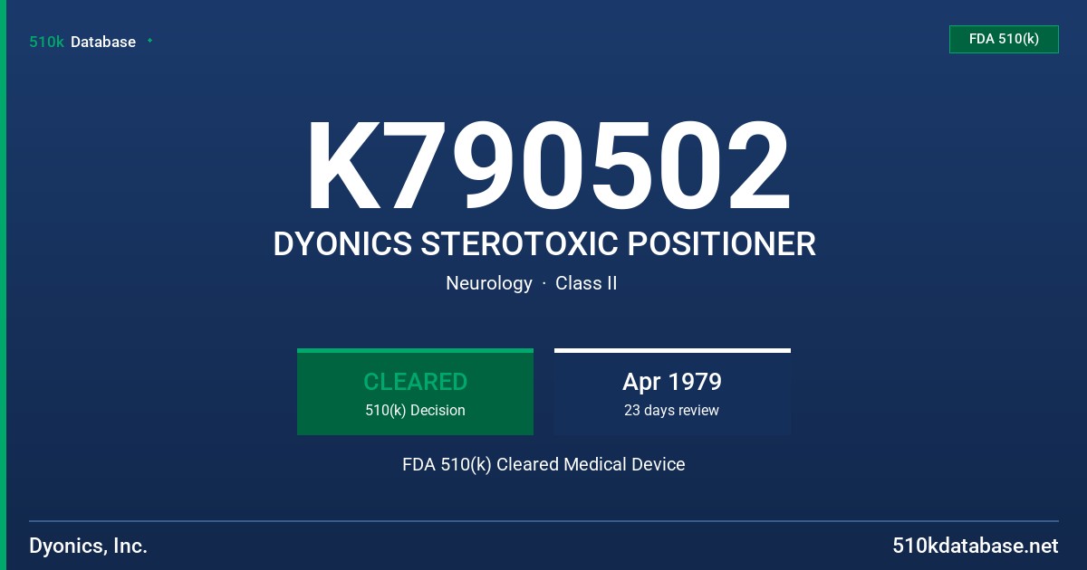 K790502 DYONICS STEROTOXIC POSITIONER FDA 510(k) Cleared Medical Device