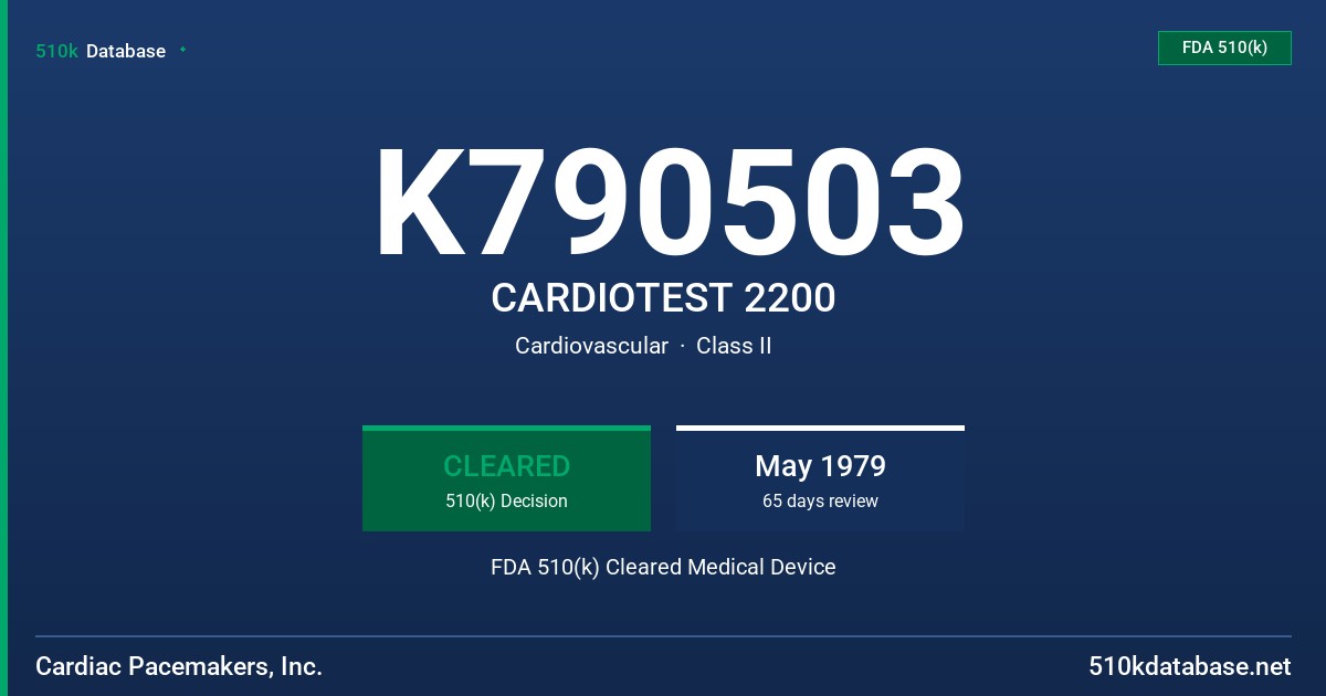 K790503 CARDIOTEST 2200 FDA 510(k) Cleared Medical Device