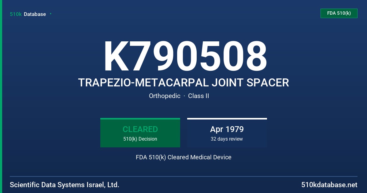 K790508 TRAPEZIO-METACARPAL JOINT SPACER FDA 510(k) Cleared Medical Device