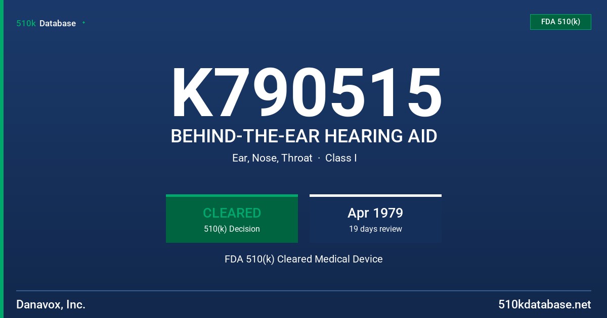 K790515 BEHIND-THE-EAR HEARING AID FDA 510(k) Cleared Medical Device
