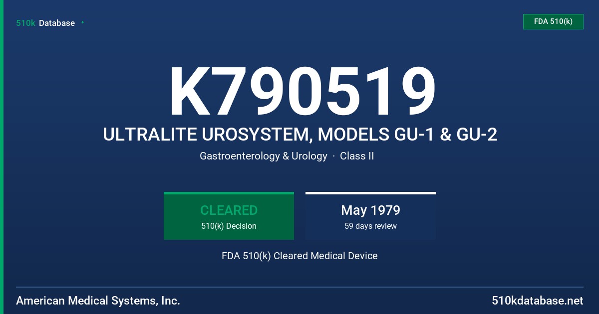 K790519 ULTRALITE UROSYSTEM, MODELS GU-1 & GU-2 FDA 510(k) Cleared Medical Device