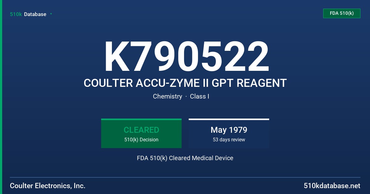 K790522 COULTER ACCU-ZYME II GPT REAGENT FDA 510(k) Cleared Medical Device