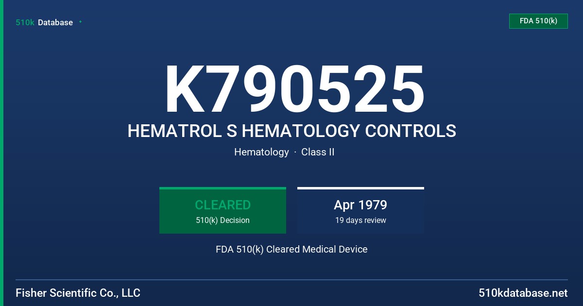 K790525 HEMATROL S HEMATOLOGY CONTROLS FDA 510(k) Cleared Medical Device