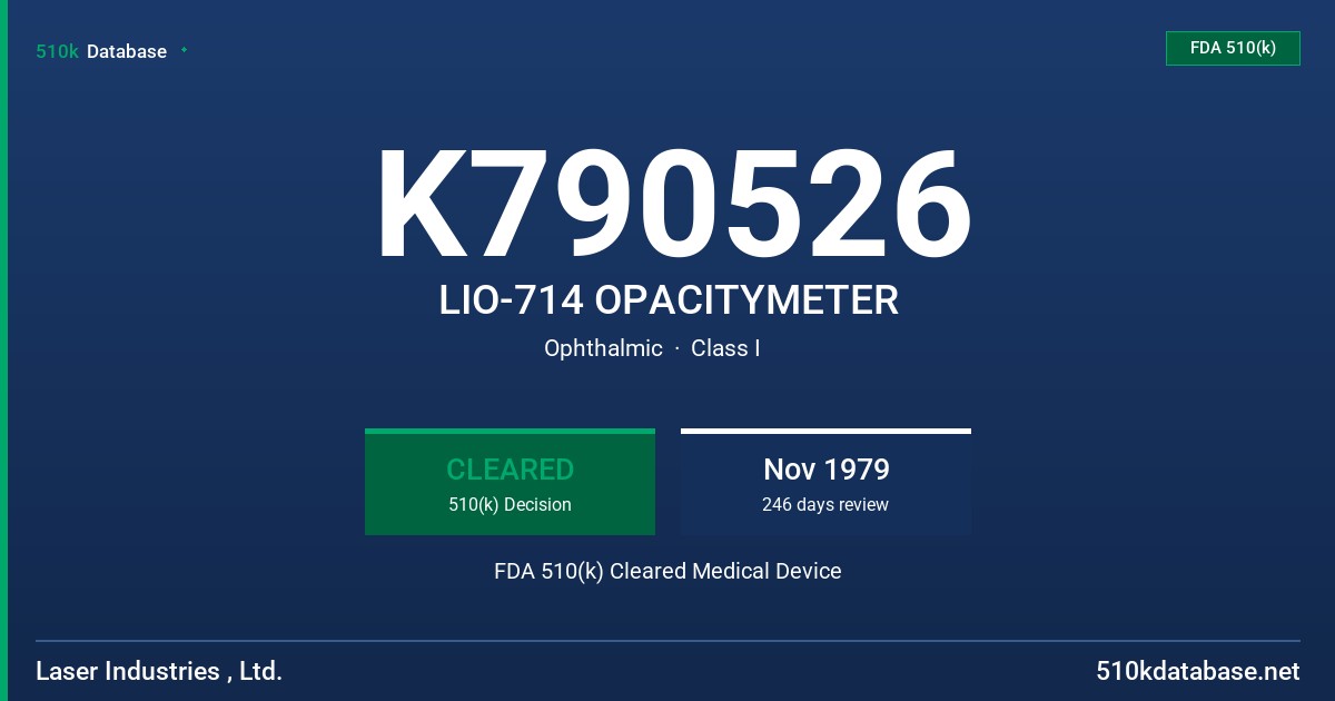 K790526 LIO-714 OPACITYMETER FDA 510(k) Cleared Medical Device