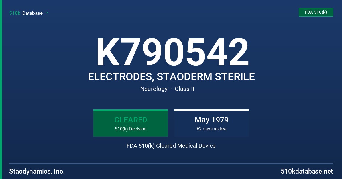 K790542 ELECTRODES, STAODERM STERILE FDA 510(k) Cleared Medical Device