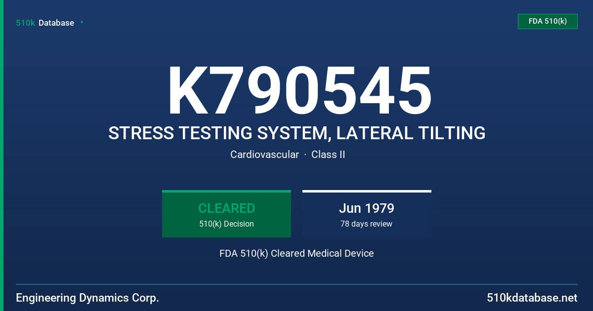K790545 STRESS TESTING SYSTEM, LATERAL TILTING FDA 510(k) Cleared Medical Device