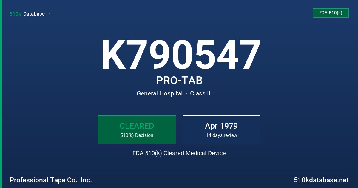 K790547 PRO-TAB FDA 510(k) Cleared Medical Device