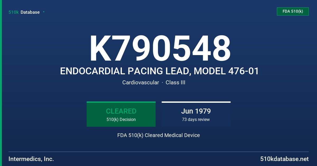 K790548 ENDOCARDIAL PACING LEAD, MODEL 476-01 FDA 510(k) Cleared Medical Device