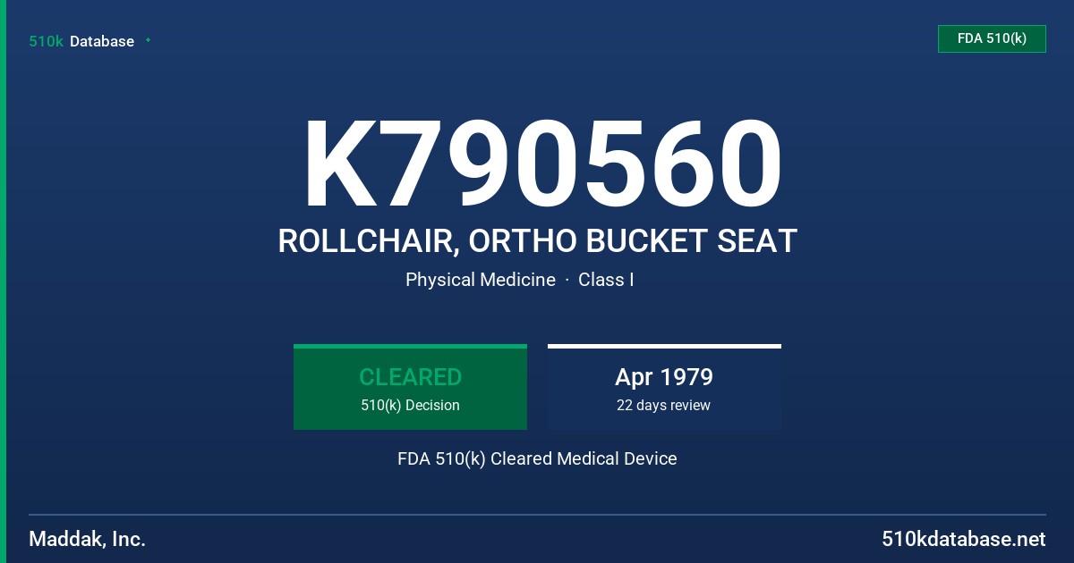 K790560 ROLLCHAIR, ORTHO BUCKET SEAT FDA 510(k) Cleared Medical Device