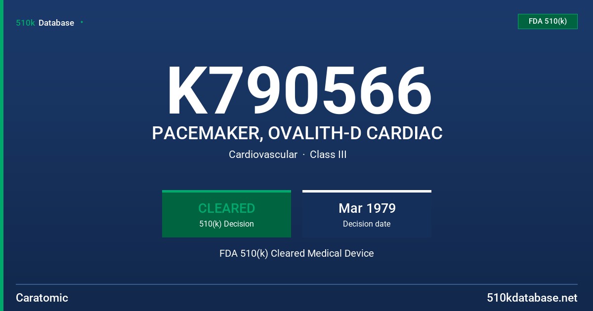K790566 PACEMAKER, OVALITH-D CARDIAC FDA 510(k) Cleared Medical Device