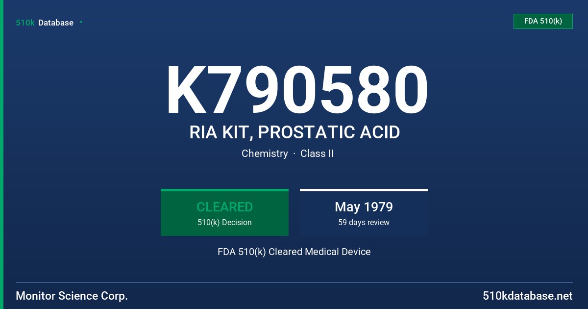 K790580 RIA KIT, PROSTATIC ACID FDA 510(k) Cleared Medical Device