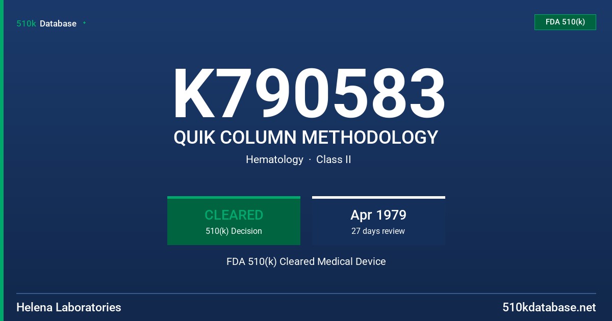 K790583 QUIK COLUMN METHODOLOGY FDA 510(k) Cleared Medical Device