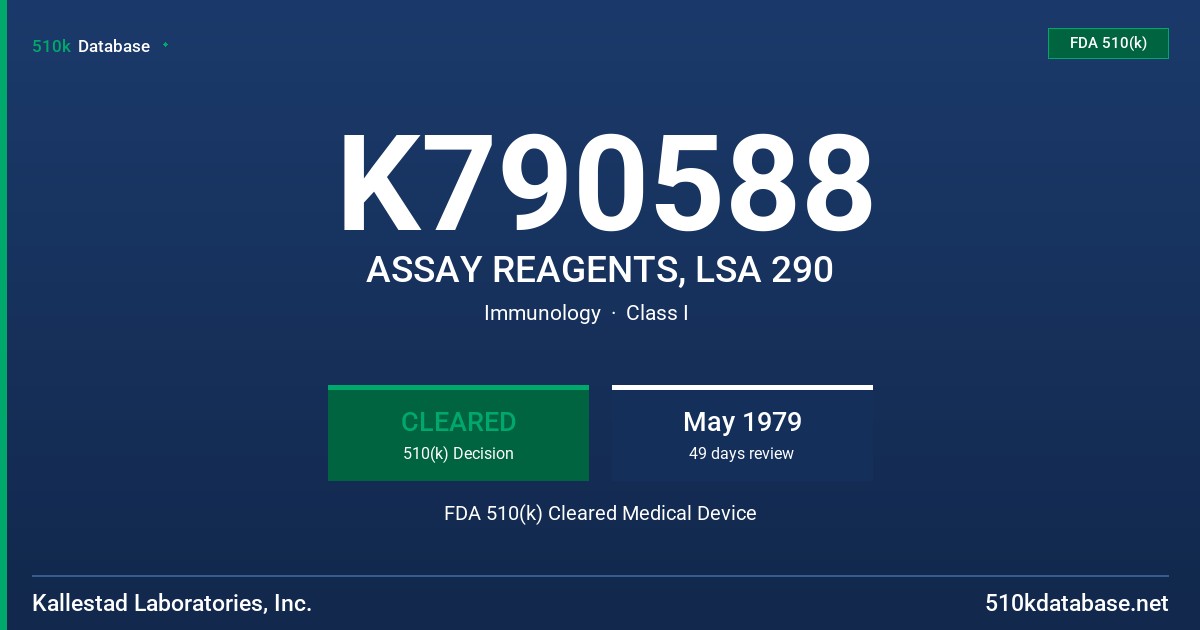 K790588 ASSAY REAGENTS, LSA 290 FDA 510(k) Cleared Medical Device