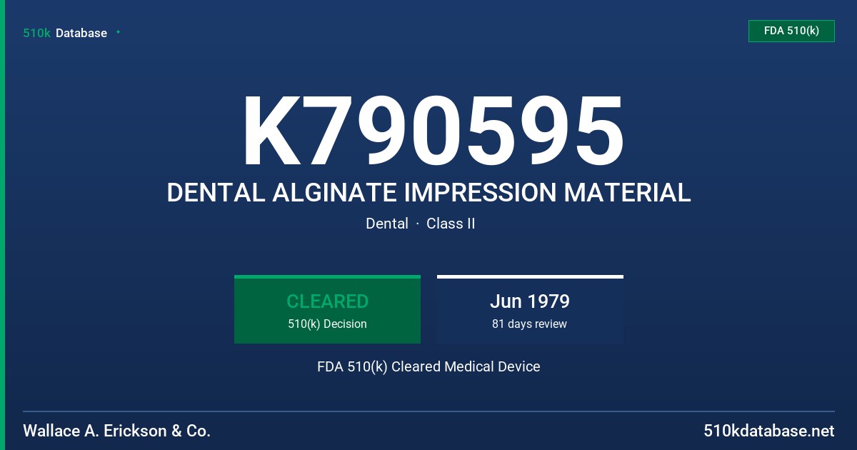K790595 DENTAL ALGINATE IMPRESSION MATERIAL FDA 510(k) Cleared Medical Device