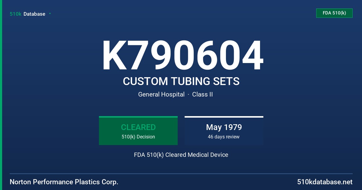 K790604 CUSTOM TUBING SETS FDA 510(k) Cleared Medical Device