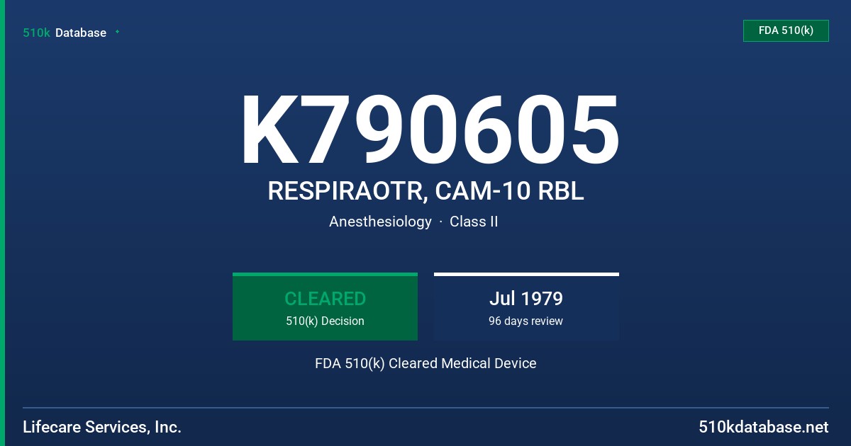 K790605 RESPIRAOTR, CAM-10 RBL FDA 510(k) Cleared Medical Device