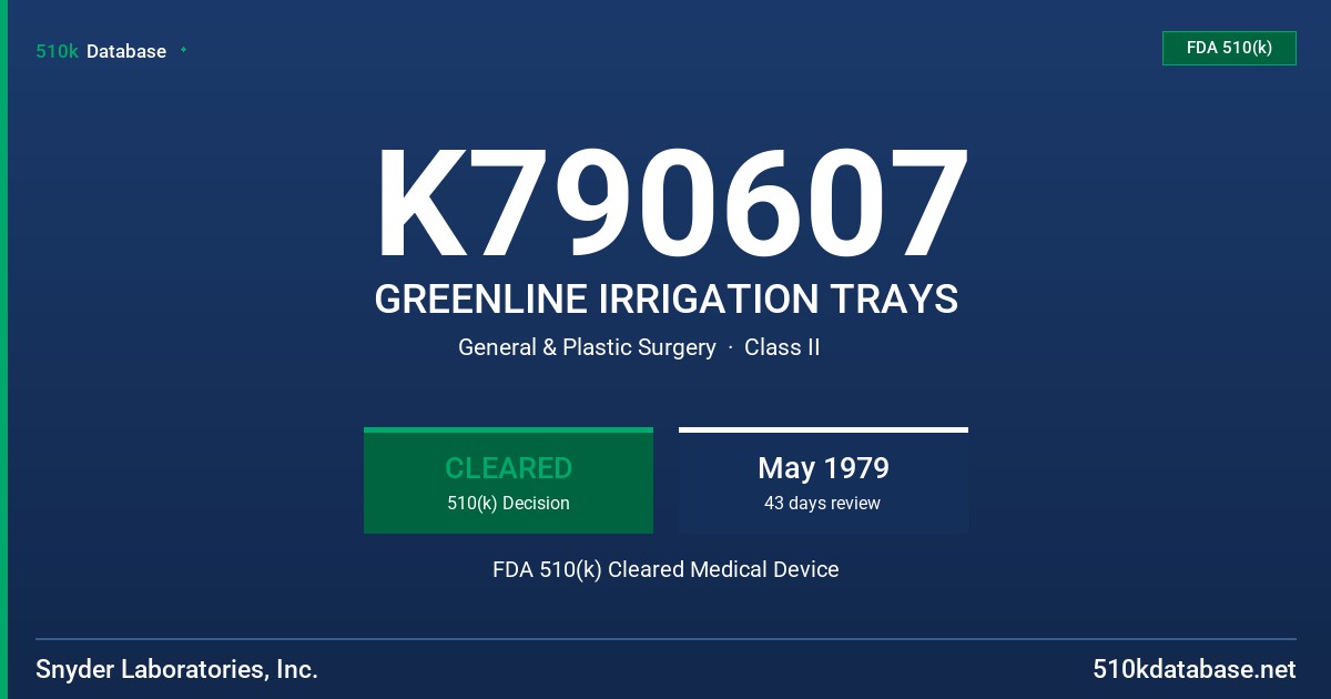 K790607 GREENLINE IRRIGATION TRAYS FDA 510(k) Cleared Medical Device