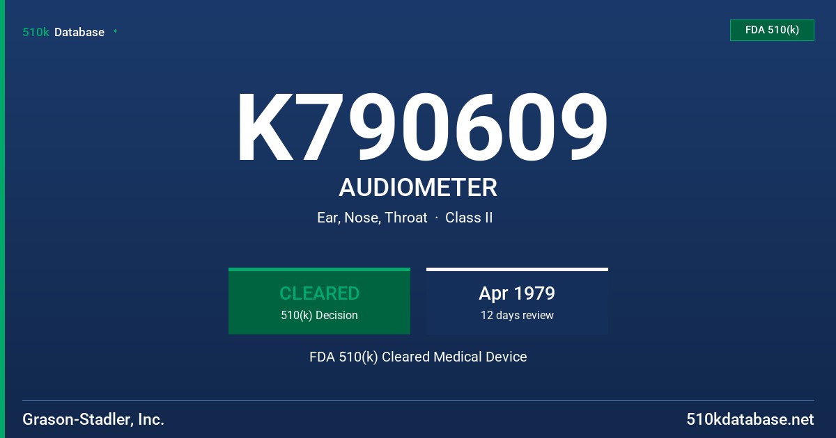 K790609 AUDIOMETER FDA 510(k) Cleared Medical Device