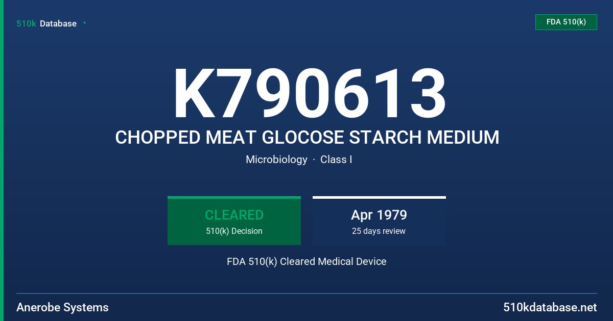 K790613 CHOPPED MEAT GLOCOSE STARCH MEDIUM FDA 510(k) Cleared Medical Device